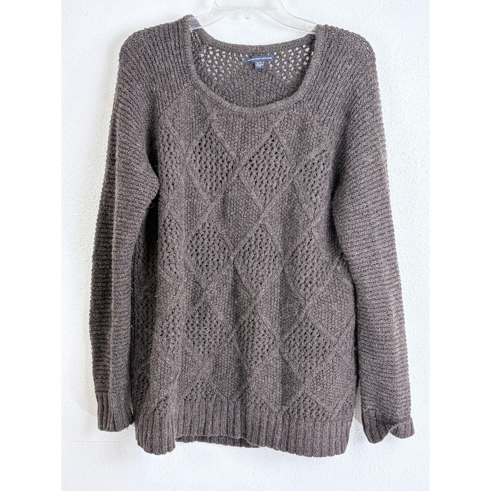 American Eagle Brown Diamond Pointelle Knit Long Sleeve Womens Sweater XL